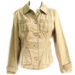 Ann Taylor Jacket Blazer Safari Cargo Fitted Tan Cotton Spandex Vintage Y2K 6 S
